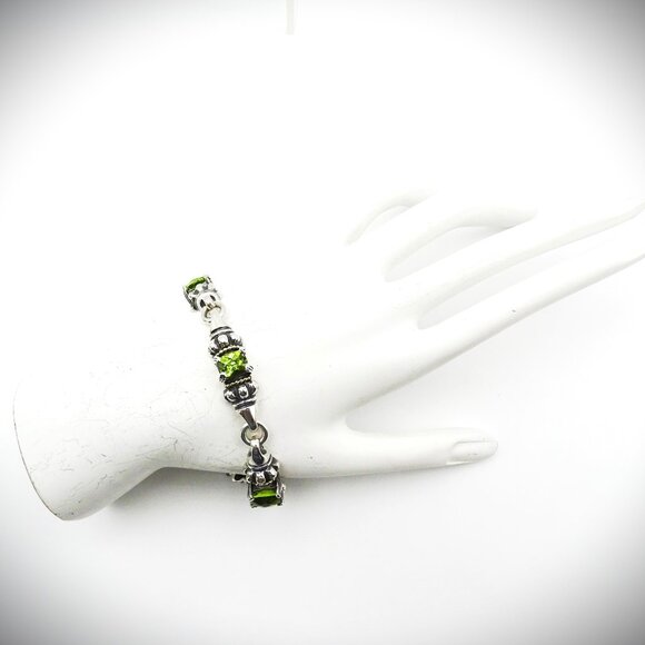 LAGOS Caviar Sterling Silver 18K Yellow Gold Faceted Green Peridot Link Bracelet - Picture 12 of 13
